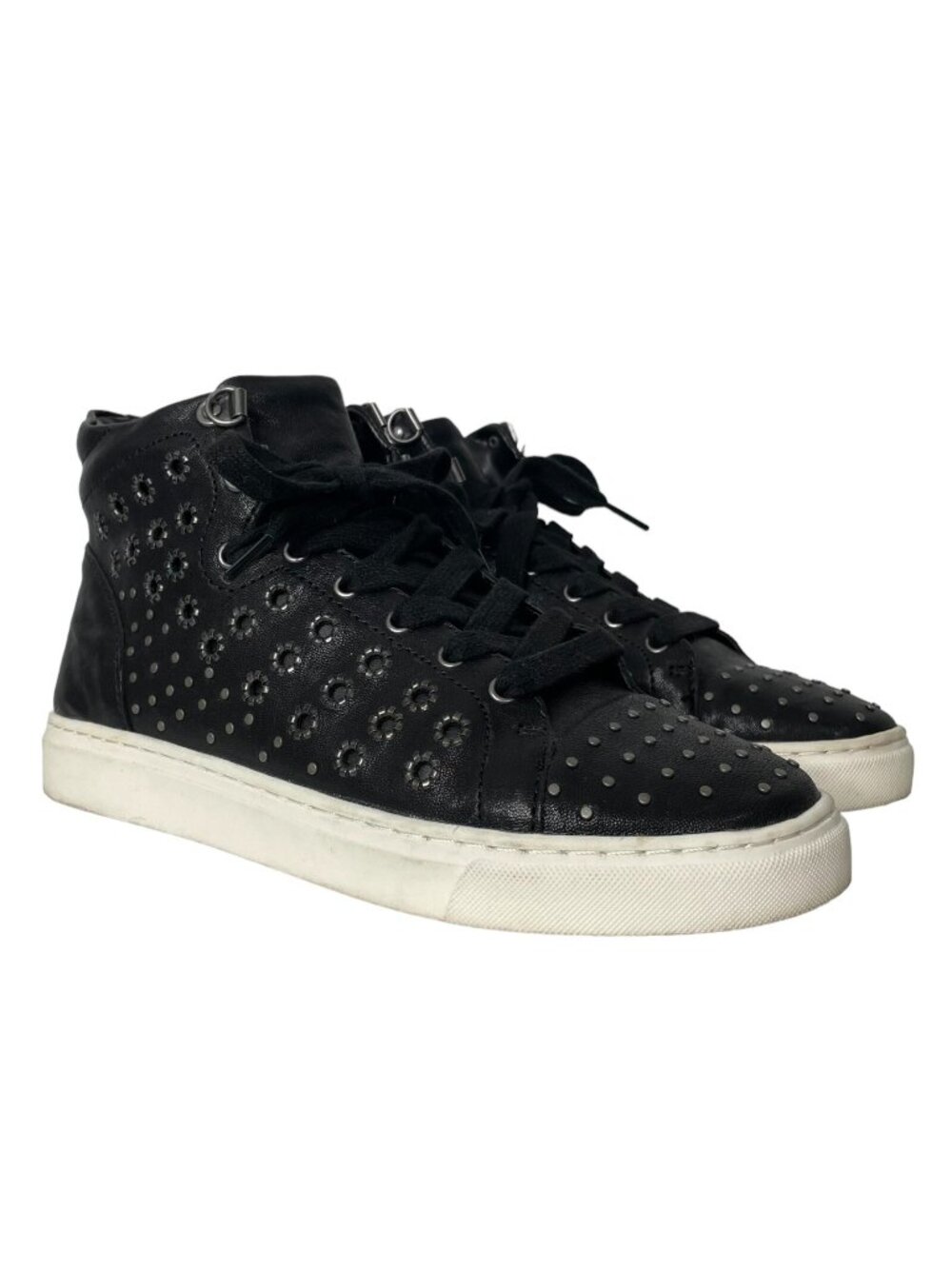 Vince Camuto Womens Bestinda Sneakers Size 6 Black Grommet Studded Mid Top